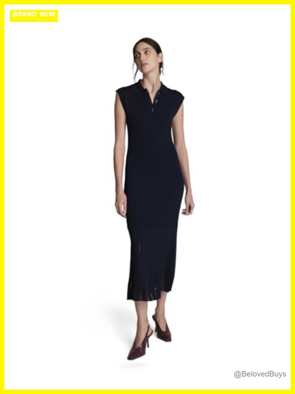Sleeveless Knit Pleated Hem Midi Dress – Sheath, Collared, Business Casual